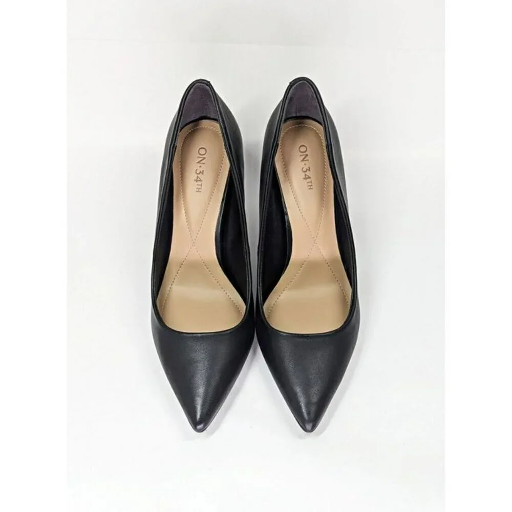 On 34th Women's Jeules Black Leather Pointed-Toe Pumps Size 11 (MSRP $80)